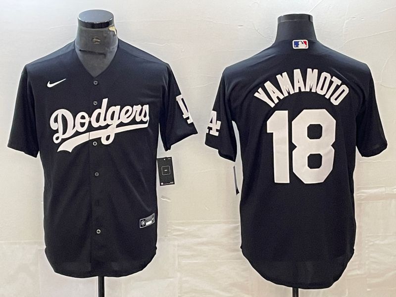 Men Los Angeles Dodgers #18 Yamamoto Black Nike Game MLB Jersey style 1->los angeles dodgers->MLB Jersey